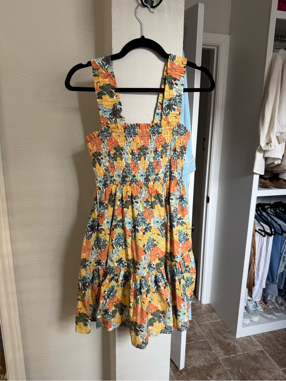 Abercrombie & Fitch Yellow and Orange Floral Smocked Mini Dress